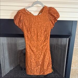 Free People Burnt Orange Lace Mini Hailee Dress